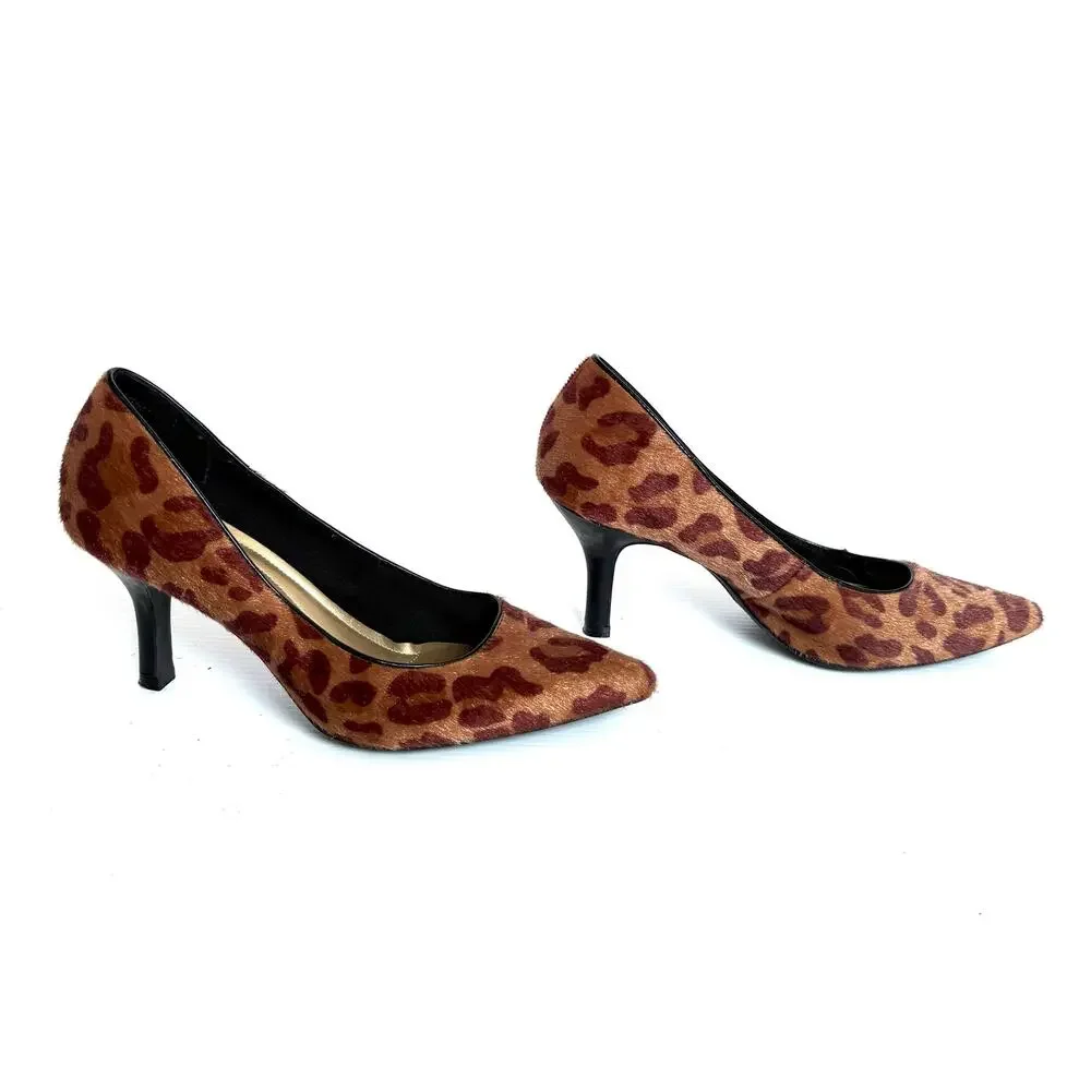 Faux Fur Leopard Spots Animal Pumps Comfort Plus Predictions Heels Women's 8.5